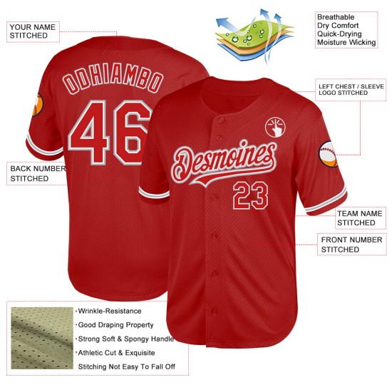 Custom Authentic Throwback Mesh Rot Weiß-Grau Baseball Jersey Custom Authentic Throwback Mesh Rot Weiß-Grau Baseball Jersey