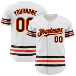 Line Braun-Orange Jersey Authentic Baseball Weiß Custom