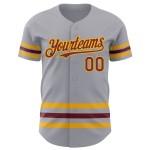 Burgunder-Gold Baseball Custom Authentic Grau Jersey Linie Burgunder-Gold Baseball Custom Authentic Grau Jersey Linie