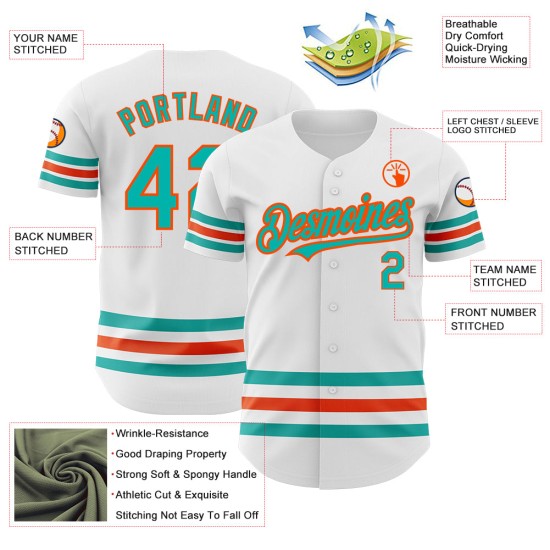 Authentisches Trikot, weiß, individuell aqua-orange, Baseball-Linie Authentisches Trikot, weiß, individuell aqua-orange, Baseball-Linie