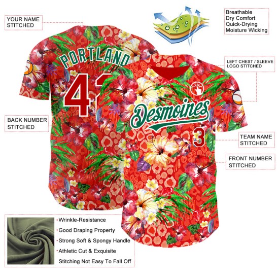 Baseball Kelly Jersey Custom Grün-Weiß Blumenmuster Big Northeast Authentic Design Rot 3D China Baseball Kelly Jersey Custom Grün-Weiß Blumenmuster Big Northeast Authentic Design Rot 3D China