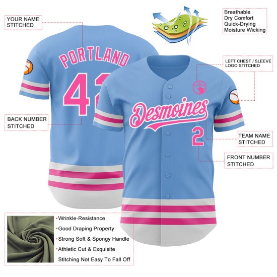 Authentic Line Custom Pink-Weiß Blau Baseball Trikot Hell Authentic Line Custom Pink-Weiß Blau Baseball Trikot Hell