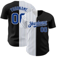 Schwarz Weiß-Royal Baseball Jersey Split Pinstripe Mode Authentische Custom