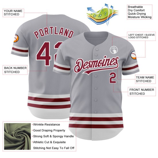 Custom Line Crimson-Weiß Grau Jersey Authentic Baseball Custom Line Crimson-Weiß Grau Jersey Authentic Baseball