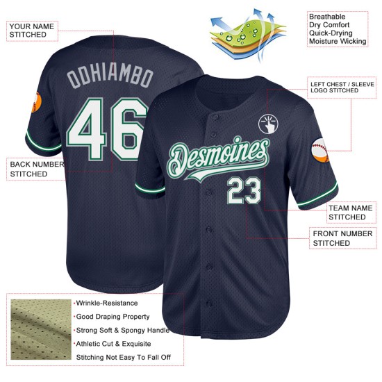 Marineblaues Trikot Grün-Grau Baseball Authentic Throwback Mesh Kelly Custom Marineblaues Trikot Grün-Grau Baseball Authentic Throwback Mesh Kelly Custom