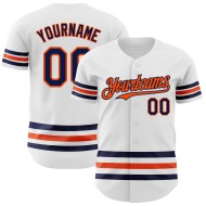 Custom Line Weißes Baseball Authentic Trikot Marineblau-Orange