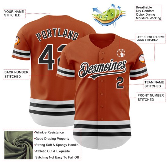 Authentisches oranges Custom-Trikot Texas Baseball Schwarz-Weiß-Linie Authentisches oranges Custom-Trikot Texas Baseball Schwarz-Weiß-Linie
