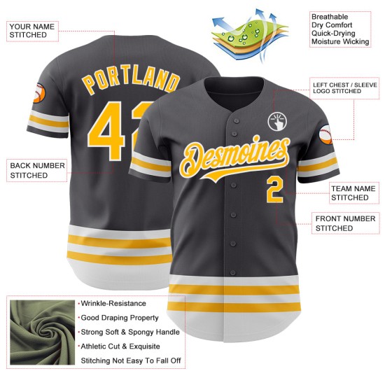 Steel Jersey Baseball Gold-Weiß Grau Authentic Line Custom Steel Jersey Baseball Gold-Weiß Grau Authentic Line Custom