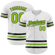 Line Custom Grün-Schwarz Neon Baseball Trikot Weiß Authentic