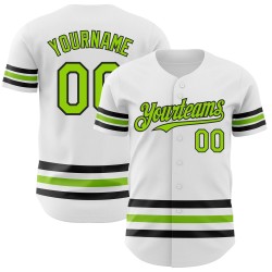 Line Custom Grün-Schwarz Neon Baseball Trikot Weiß Authentic