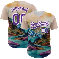 Design 3D Weiß Muster Baseball Authentische Landschaft Berge Jersey Lila