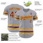 Burgunder-Gold Baseball Custom Authentic Grau Jersey Linie Burgunder-Gold Baseball Custom Authentic Grau Jersey Linie