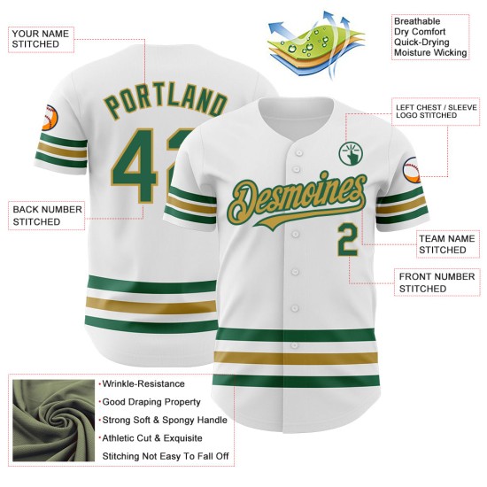 Kelly Custom Weiß Authentic Trikot Grün-Old Baseball Line Gold Kelly Custom Weiß Authentic Trikot Grün-Old Baseball Line Gold