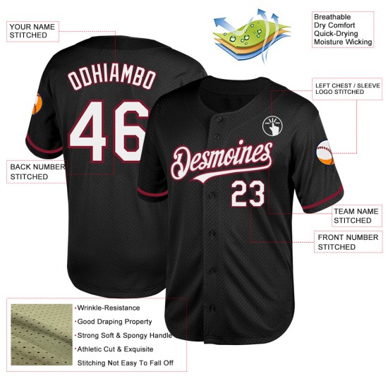Baseball Schwarzes Custom Throwback-Trikot Authentic Weiß-Karmesinrot Mesh Baseball Schwarzes Custom Throwback-Trikot Authentic Weiß-Karmesinrot Mesh