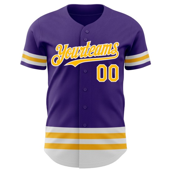 Gold-Weiß Lila Baseball Custom Authentic Line Trikot Gold-Weiß Lila Baseball Custom Authentic Line Trikot