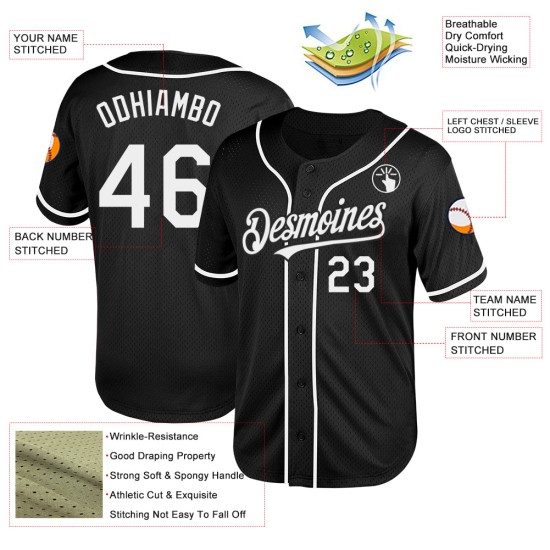 Throwback Authentic Schwarz Baseball Weiß Custom Jersey Mesh Throwback Authentic Schwarz Baseball Weiß Custom Jersey Mesh