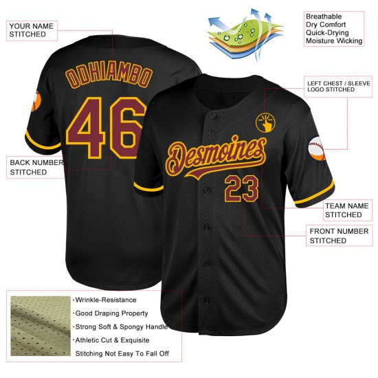 Baseball Mesh Throwback Burgunder-Gold Custom Authentic Jersey Schwarz Baseball Mesh Throwback Burgunder-Gold Custom Authentic Jersey Schwarz