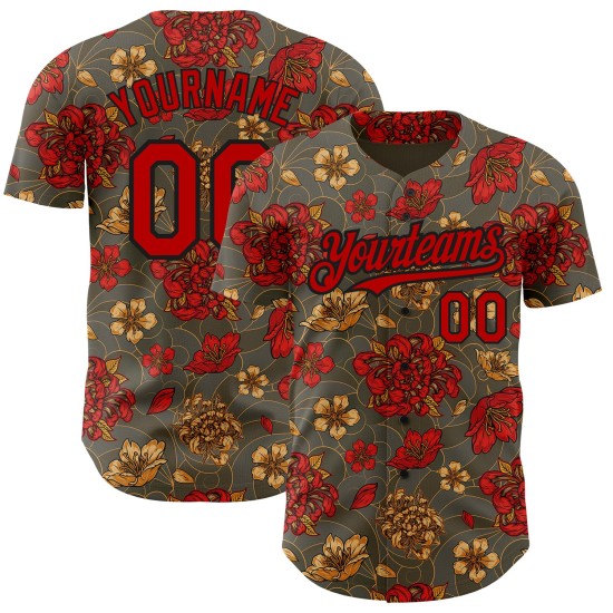 China Big Northeast Flower Jersey Musterdesign Rot-Schwarz Baseball Authentic 3D Olive Custom China Big Northeast Flower Jersey Musterdesign Rot-Schwarz Baseball Authentic 3D Olive Custom