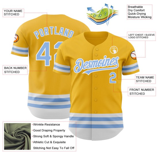 Goldblau-Weiß Authentic Jersey Custom Light Baseball Line Goldblau-Weiß Authentic Jersey Custom Light Baseball Line