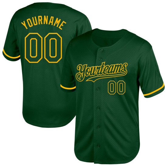 Benutzerdefiniertes Baseball-Trikot Authentic Gold Throwback Mesh Grün Benutzerdefiniertes Baseball-Trikot Authentic Gold Throwback Mesh Grün