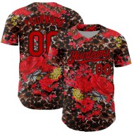 Jersey Northeast Design Leopard Big 3D China Rot Authentisches und schwarzes Baseball-Musterdruck Benutzerdefinierte Blume