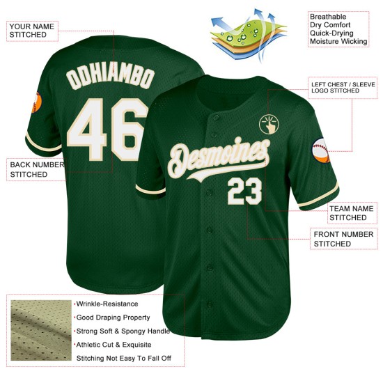 Baseball Green Throwback Mesh Weiß-Creme Custom Authentic Jersey Baseball Green Throwback Mesh Weiß-Creme Custom Authentic Jersey