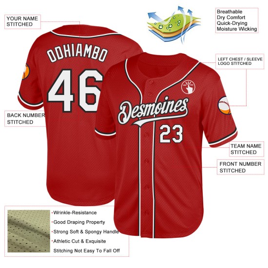 Weiß-Schwarzes Throwback Mesh Baseball Custom Red Authentic Jersey Weiß-Schwarzes Throwback Mesh Baseball Custom Red Authentic Jersey