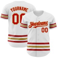 Baseball Authentic Custom Gold Trikot Rot-Old White Line
