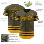 Benutzerdefinierte Schwarz-Gold Service Authentic Salute Line Olive Baseball Jersey Zu Benutzerdefinierte Schwarz-Gold Service Authentic Salute Line Olive Baseball Jersey Zu