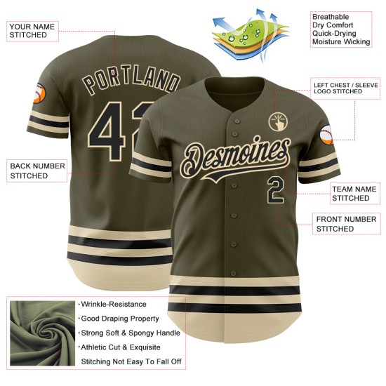 Salute Schwarz-Creme Service Olive To Jersey Baseball Authentic Custom Line Salute Schwarz-Creme Service Olive To Jersey Baseball Authentic Custom Line