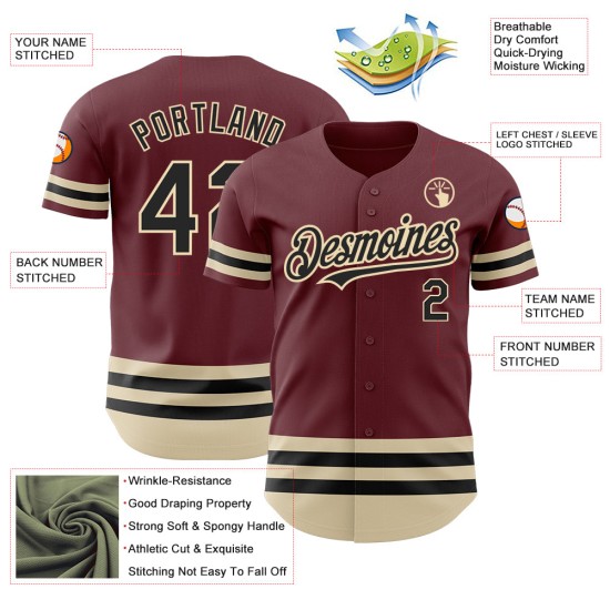 Custom Authentic Baseball Jersey Line Burgund Schwarz-Creme Custom Authentic Baseball Jersey Line Burgund Schwarz-Creme