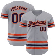 Custom Jersey Baseball Grau Navy-Orange Line Authentic