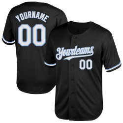 Weiß-Hellblaues Throwback Baseball Mesh Authentic Jersey Custom Black