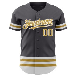 Baseball Line Trikot Authentic Grau Stahl Alt Gold-Weiß Custom Baseball Line Trikot Authentic Grau Stahl Alt Gold-Weiß Custom