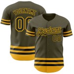 Benutzerdefinierte Schwarz-Gold Service Authentic Salute Line Olive Baseball Jersey Zu Benutzerdefinierte Schwarz-Gold Service Authentic Salute Line Olive Baseball Jersey Zu