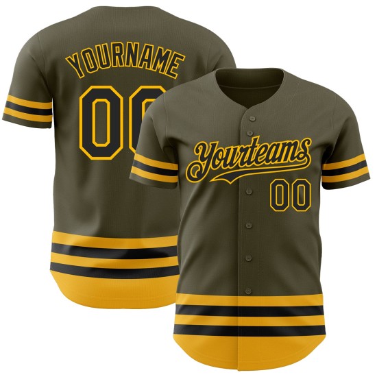 Benutzerdefinierte Schwarz-Gold Service Authentic Salute Line Olive Baseball Jersey Zu Benutzerdefinierte Schwarz-Gold Service Authentic Salute Line Olive Baseball Jersey Zu