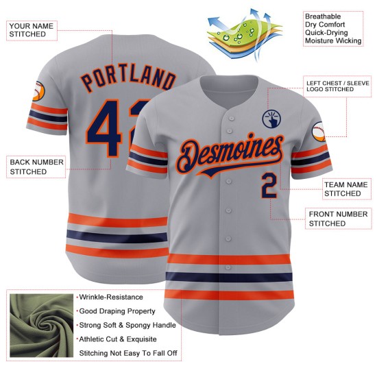 Custom Jersey Baseball Grau Navy-Orange Line Authentic Custom Jersey Baseball Grau Navy-Orange Line Authentic