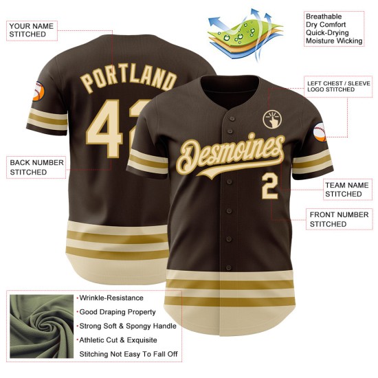 Creme-Old Authentic Jersey Custom Gold Line Brown Baseball Creme-Old Authentic Jersey Custom Gold Line Brown Baseball