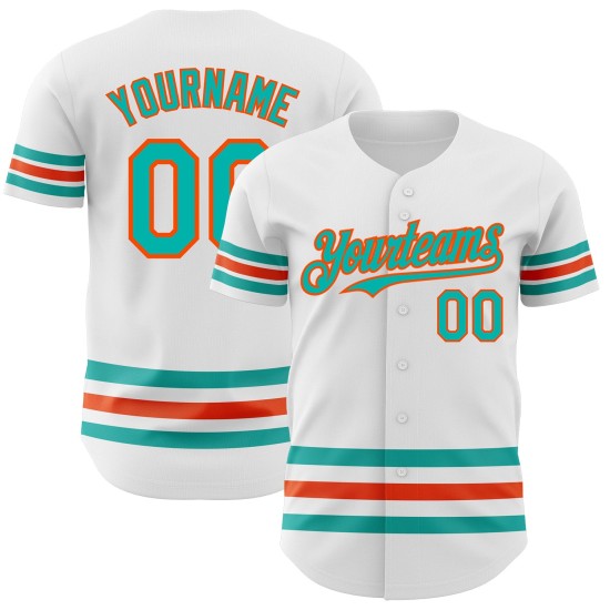 Authentisches Trikot, weiß, individuell aqua-orange, Baseball-Linie Authentisches Trikot, weiß, individuell aqua-orange, Baseball-Linie