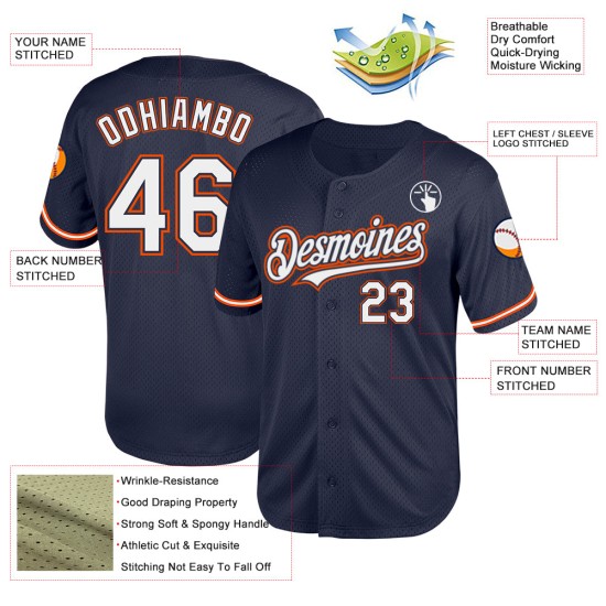 Throwback Weiß-Orange Navy Authentic Jersey Baseball Custom Mesh Throwback Weiß-Orange Navy Authentic Jersey Baseball Custom Mesh