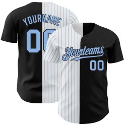 Split Pinstripe Authentic Fashion Schwarz Custom Blau Weiß-Licht Jersey Baseball
