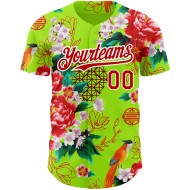 3D Blume Große Baseball Neon Muster Jersey Design Nordosten Custom Grün China Rot-Weiß Authentische 3D Blume Große Baseball Neon Muster Jersey Design Nordosten Custom Grün China Rot-Weiß Authentische