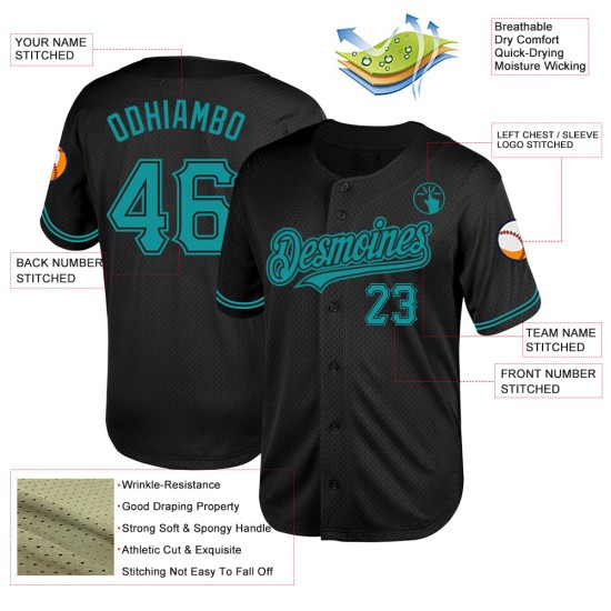 Baseball Schwarz Jersey Authentisches Teal Throwback Mesh Custom Baseball Schwarz Jersey Authentisches Teal Throwback Mesh Custom