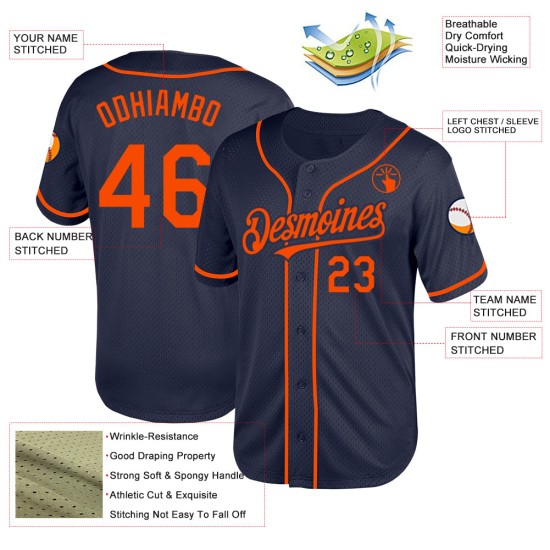 Throwback Navy Mesh Custom Jersey Baseball Authentic Orange Throwback Navy Mesh Custom Jersey Baseball Authentic Orange