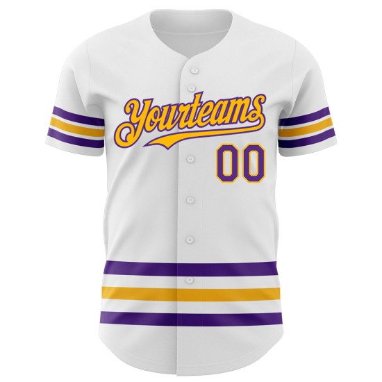 Baseball Trikot Custom Lila-Gold Authentic Line Weiß Baseball Trikot Custom Lila-Gold Authentic Line Weiß