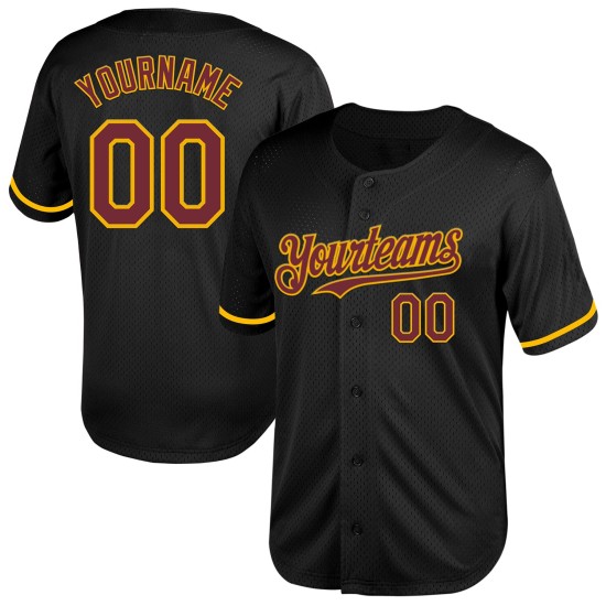 Baseball Mesh Throwback Burgunder-Gold Custom Authentic Jersey Schwarz Baseball Mesh Throwback Burgunder-Gold Custom Authentic Jersey Schwarz