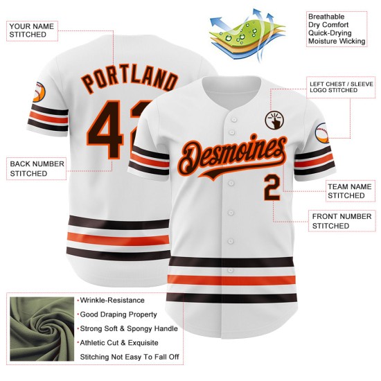 Line Braun-Orange Jersey Authentic Baseball Weiß Custom Line Braun-Orange Jersey Authentic Baseball Weiß Custom