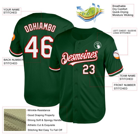 Jersey Custom Baseball Mesh Authentic Throwback Weiß-Rot Grün Jersey Custom Baseball Mesh Authentic Throwback Weiß-Rot Grün