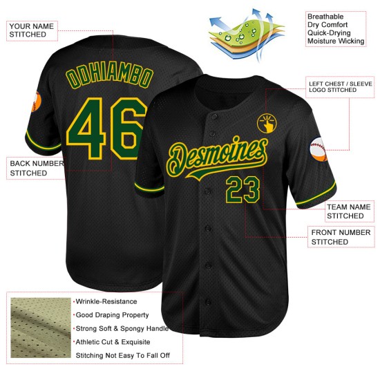 Authentisches Baseball Schwarz Grün-Gelb Jersey Throwback Custom Mesh Authentisches Baseball Schwarz Grün-Gelb Jersey Throwback Custom Mesh