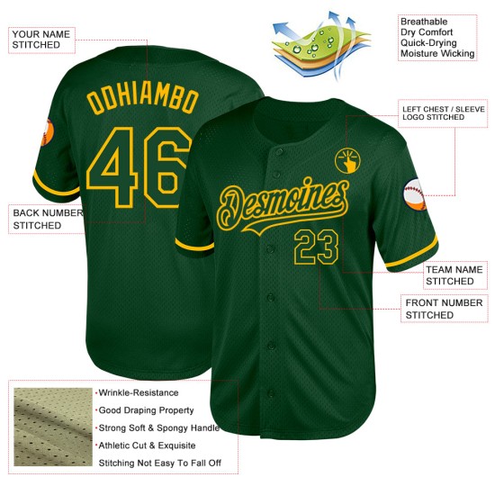 Benutzerdefiniertes Baseball-Trikot Authentic Gold Throwback Mesh Grün Benutzerdefiniertes Baseball-Trikot Authentic Gold Throwback Mesh Grün